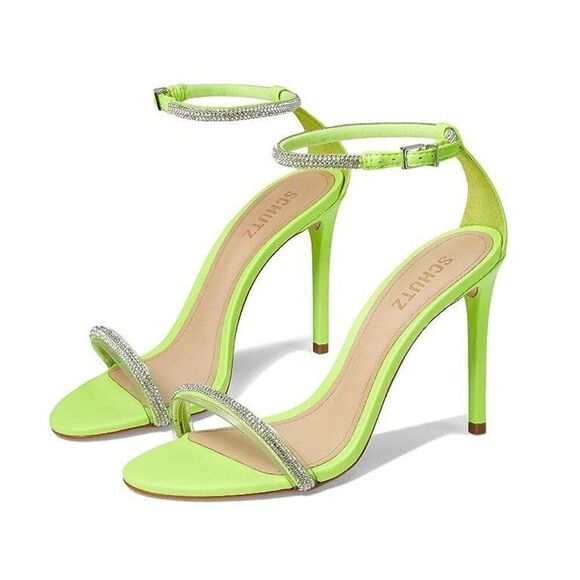 NEW Schutz Shoes Womens 8.5 Fabienne Neon Green Crystal Stiletto Heel Pumps 80's - Picture 12 of 12